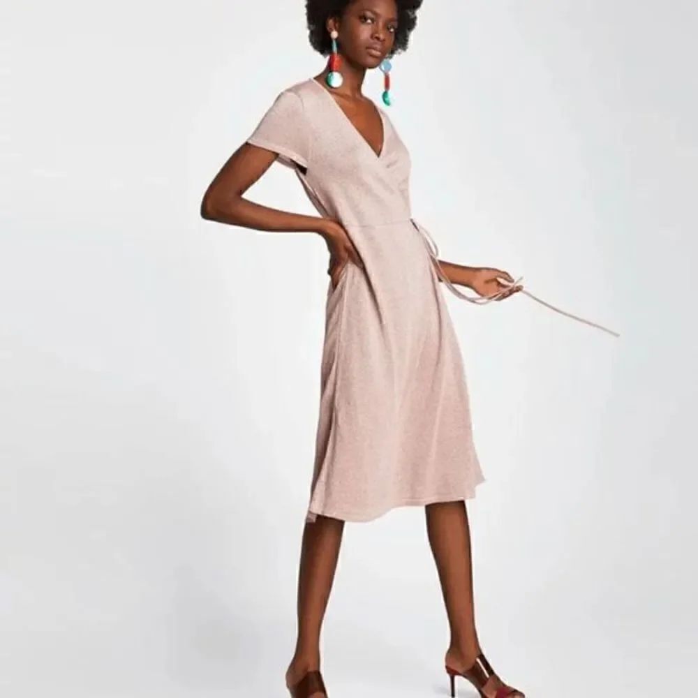 NWOT Zara Crossover Taupe Gold Shimmer Midi Dress